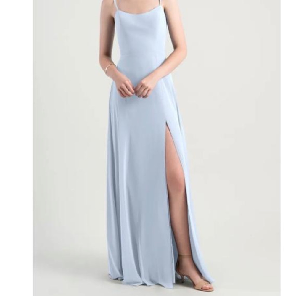 Jenny Yoo Whisper Blue Kiara Bow Back bridesmaids dress.